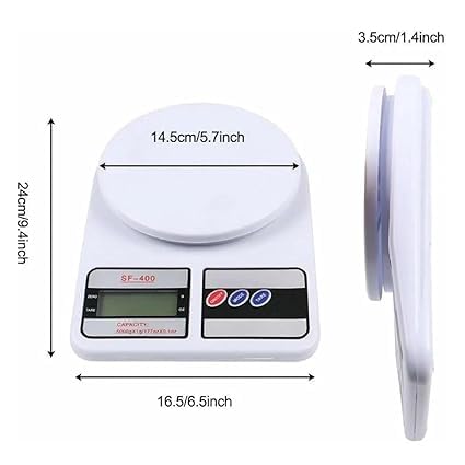 Viblizz Digital Kitchen Weighing Scale 10kg | Electronic Food Weight Machine for Home & Kitchen | High Precision SF-400 Scale for Diet, Baking & Cooking | Multipurpose Weight Balance, White
