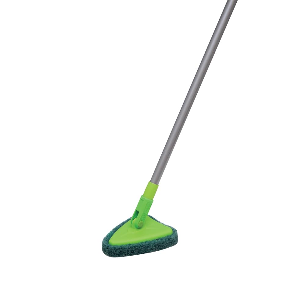 Scotch-Brite Height Adjustable Handle Bathroom Tile Scrubber Brush- Cleans Tiles, Hard to Reach Corners, Floors Without Bending, Tough Stain Removal, 180° Rotating Triangular Head for Easy Cleaning