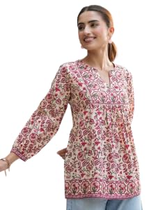 RANGZARI Printed Short Kurti for Women | Comfortable and Stylish, Available in Size M Peach