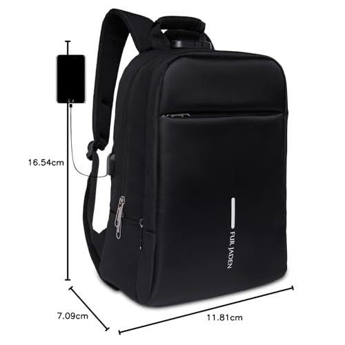FUR JADEN Anti Theft Number Lock Backpack Bag with 15.6 Inch Laptop Compartment, USB Charging Port & Organizer Pocket for Men Women Boys Girls (Black)