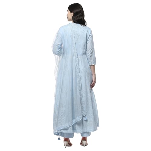 Biba Women Powder Blue Cotton Embellished Anarkali Kurta Set_36