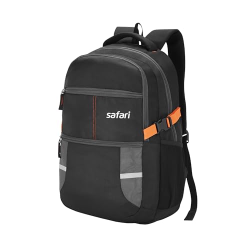 Safari Omega spacious/large laptop backpack with Raincover, college bag, travel bag for men and women, Black, 30 Litre