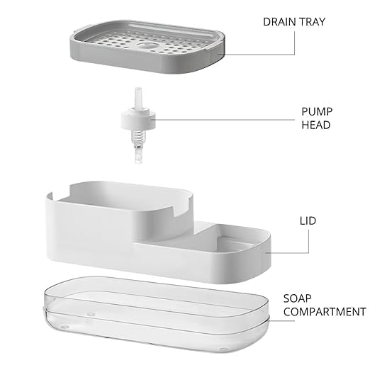 Xmart India 3-in-1 Kitchen Soap Dispenser with Sponge Holder & Hollow Tray Scratch Wire Dish Cloth for Sink & Wash Basin Durable Rustproof Plastic Dish Soap Dispenser Kitchen Accessories for Home