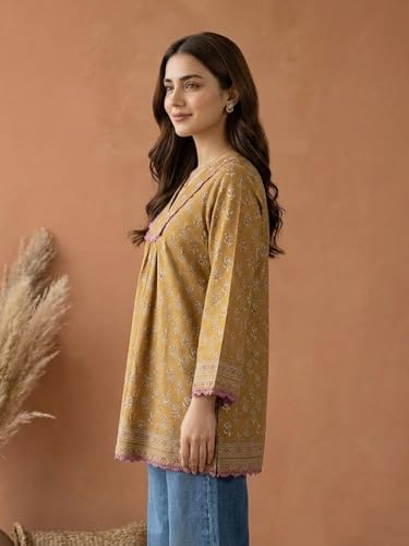 Leriya Fashion Tunic Tops for Women Stylish | Mustard Tunic Tops for Women Cotton – Long Top for Woman | Woman Ethnic Printed Western Top Kurtis