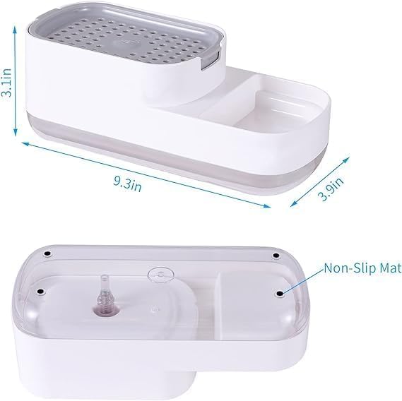 Xmart India 3-in-1 Kitchen Soap Dispenser with Sponge Holder & Hollow Tray Scratch Wire Dish Cloth for Sink & Wash Basin Durable Rustproof Plastic Dish Soap Dispenser Kitchen Accessories for Home