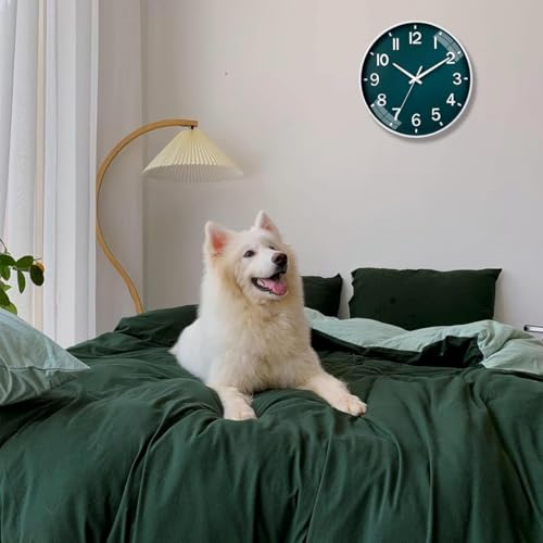 TEKCOOL Wall Clock 12" Silent Quartz Decorative Latest Wall Clock Non-Ticking Classic Clock Battery Operated Round Easy to Read for Room/Home/Kitchen/Bedroom/Office/School(Green)'