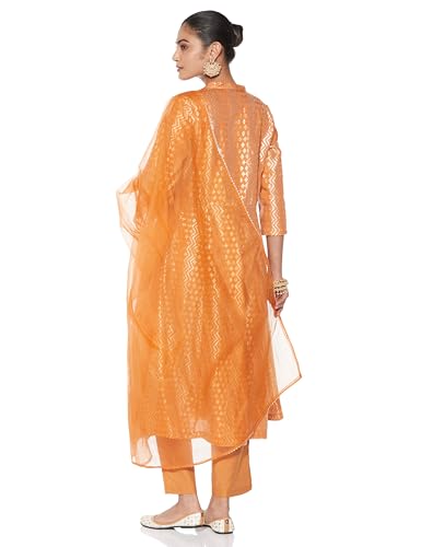Amazon Brand - Myx Women's Embroidered Anarkali Kurta Set with Organza Dupatta in Chanderi Blend (AW25-MYX-RKM-KS-18_Rust_L)