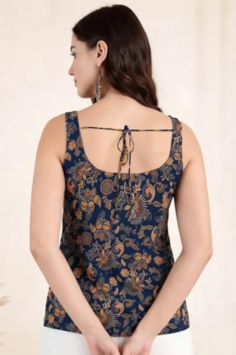 Pinkmint Kurti for Women Printed Sleeveless Women's Kurti Top with Back Tie-Up | Cotton Blend Ethnic Fusion Women Top for Office Wear, Casual Wear, Beach College, Festive & Party Look