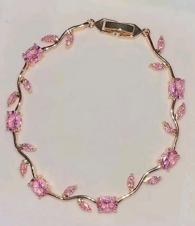 INTESHA® Anti Tarnish 18K Gold Plated Floral Tulip Bracelet for Women & Girls | Elegant Daily Wear Jewelry | Gift for Her | Pink Tulip Bracelet