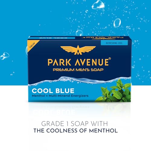 Park Avenue Premium Men’s Soaps for Bath – Cool Blue | 125g (Pack of 4) | Menthol & Mineral Energizer | Grade 1 Soap | For All Skin Types