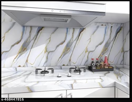 TEKCOOL Wallpaper Waterproof & oil proof Kitchen Tiles Heat Resistant self Adhesive PVC Flooring Sheets Wall Stickers for Floor Kitchen,Wall,Bedroom, Living Room Wallpaper roll(60x200-1 pc)(Grey gold)