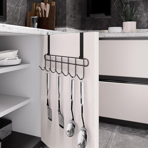 Crasts Over The Door Hook Hanger, Hanging Organizer Rack Steel Door Hook Hanger Wall Hook Rack (7 Hooks) Black