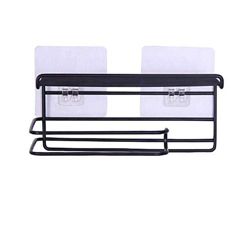 Zollyss 1 Pc Adhesive Toilet Paper Holder with Shelf Tissue Paper Roll Towel Holder Storage Rack - (Standard Size, Black)