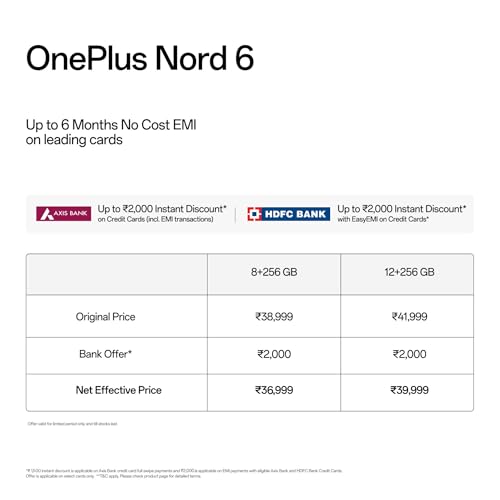 OnePlus Nord 6 | 8GB+256GB | Pitch Black | Snapdragon 8s Gen 4 | Segment's First Stable 165FPS Gaming | Segment's Largest 9000mAh Battery | Most Complete IP Rating | Personalized AI
