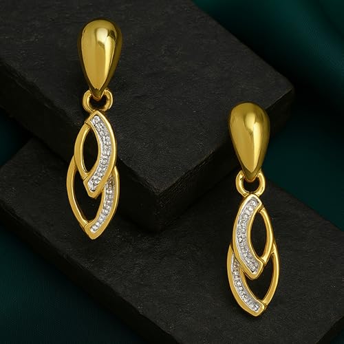 Estele Fashion Jewellery Gold & Rhodium Plated Leaf Designer Drop Earrings for Girls and Women-629/705 ER
