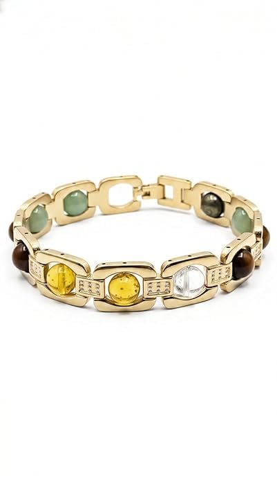 PANAKUMUS Metal Dhan Yog Bracelet for Wealth and Financial Prosperity Pyrite Citrine Tiger Eye Clear Quartz Green Aventurine Astrology Bracelet for Men and Women Lucky Money Attraction Gift
