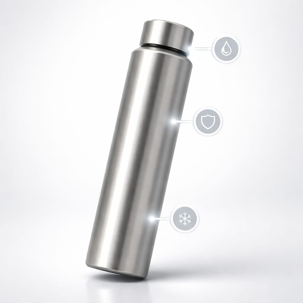 Shopsidex® bottle Stainless Steel Water Bottle, 1000 ml, Silver, Leak-Proof, Modern Design Stainless Steel Water Bottle,school/college/office/home/kitchen/gym/travelling (Pack 6)