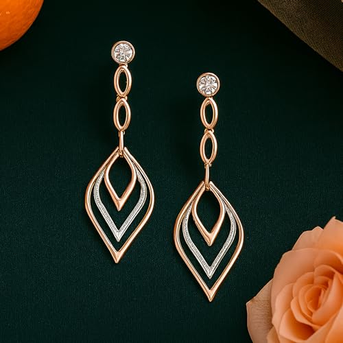 Estele 24Kt Rose Gold And Silver Plated White Austrian Crystal Stone Dangle & Drop Earrings For Girls and Women