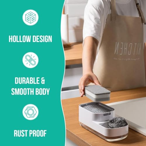 SR Soap Dispenser for Kitchen with Sponge Holder 400ml, Hollow Design, Durable & Smooth Body, Rust Proof, 3 in 1 Liquid Soap Dispenser, Sink Dish Washing Soap Dispenser Set