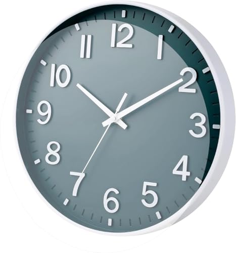 TEKCOOL Wall Clock 12" Silent Quartz Decorative Latest Wall Clock Non-Ticking Classic Clock Battery Operated Round Easy to Read for Room/Home/Kitchen/Bedroom/Office/School(Green)'
