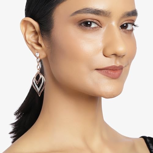 Estele 24Kt Rose Gold And Silver Plated White Austrian Crystal Stone Dangle & Drop Earrings For Girls and Women