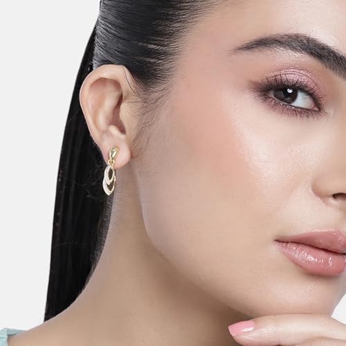 Estele Fashion Jewellery Gold & Rhodium Plated Leaf Designer Drop Earrings for Girls and Women-629/705 ER