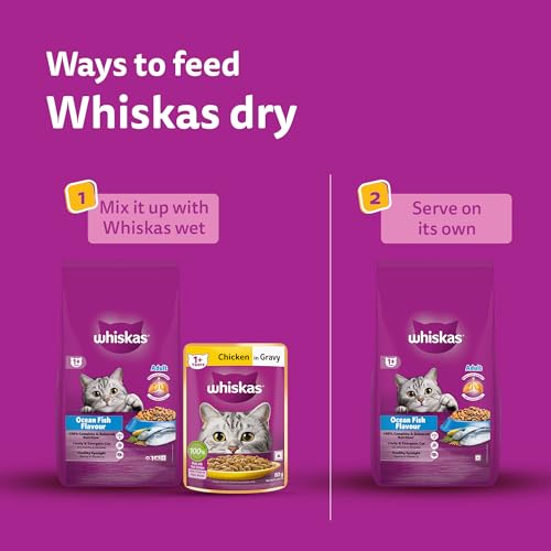 Whiskas Adult (1+ Years) Dry Cat Food, Ocean Fish Flavour, 3 kg, Contains 41 Essential Nutrients, Complete & Balanced Nutrition for Adult Cats