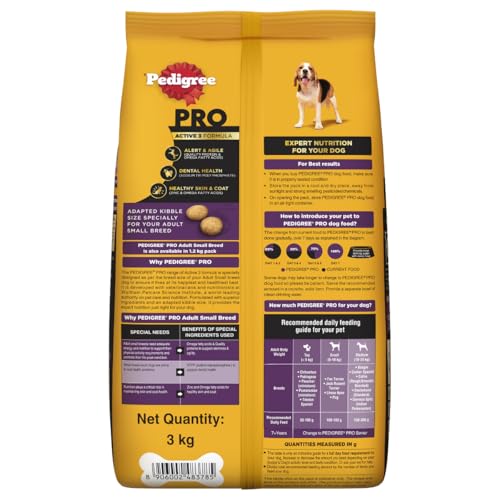 Pedigree PRO Adult Small Breed, 3 kg Dry Dog Food, Vet Trusted Brand, Expert Nutrition, Quality Protein, 33% More Nutrients (9 Months Onwards)