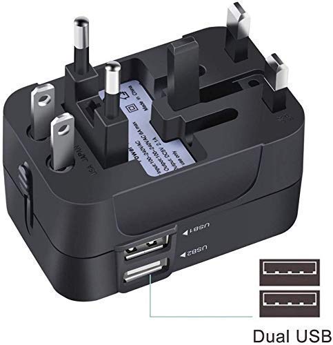 rts USB Universal Travel Adapter, International All in One Worldwide Travel Adapter and Wall Charger Travel Accessories with Multi Type Power Outlet USB 2.1A, 100-250 Voltage Travel Charger (Black)