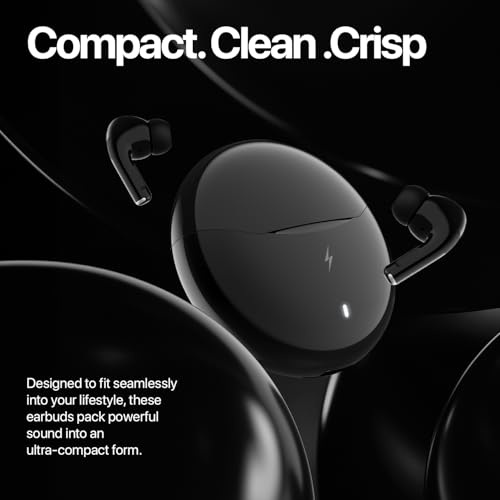 Fire-Boltt Aero TWS Earbuds Custom EQ, Wireless Bluetooth 5.4, Music & App Support, 50H Playtime, Fast Charging Case, 50ms Low Latency for Gaming, Touch Controls, IPX4 Waterproof, Clear Calls - Black