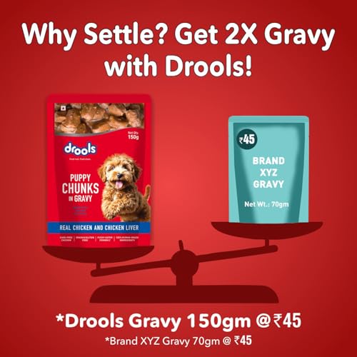 Drools Puppy Wet Dog Food 0.9kg (150g x 6 Packs) | Real Chicken & Chicken Liver Chunks in Gravy | Better Digestibility & Overall Health | Supports Healthy Skin & Coat | Maintains Joint Health