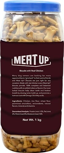Meat Up Dog Treats Biscuits 2kg (2x1kg) | Real Chicken Flavour | Remove Plaque & Tartar Build-up | Vitamins & Minerals | Promotes Lustrous Coat