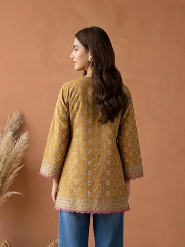 Leriya Fashion Tunic Tops for Women Stylish | Mustard Tunic Tops for Women Cotton – Long Top for Woman | Woman Ethnic Printed Western Top Kurtis