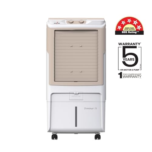 Kenstar Dominar HC 70 Desert Air Cooler|70L Tank|5-Star BEE Rated|5-Year Warranty on Pump & Motor|50 ft Air Throw|Honeycomb Cooling Pads|Ice Chamber|Water Level Indicator I 16-Inch Fan I White & beige