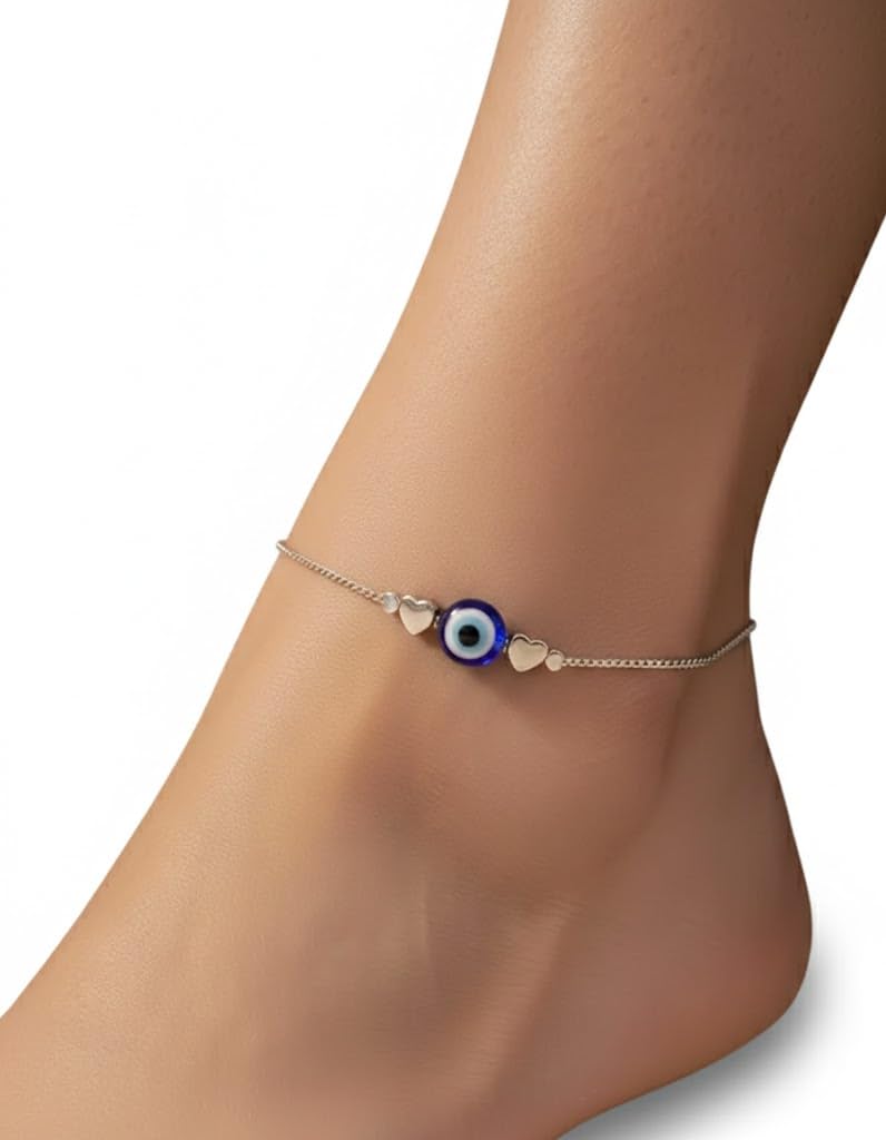 High Trendz Evil Eye Anklet for Women & Girls | Silver Plated Nazar Charm Anklet | Adjustable Minimal Foot Jewellery | Gift for Birthday, Rakhi, Valentine (Silver-2)