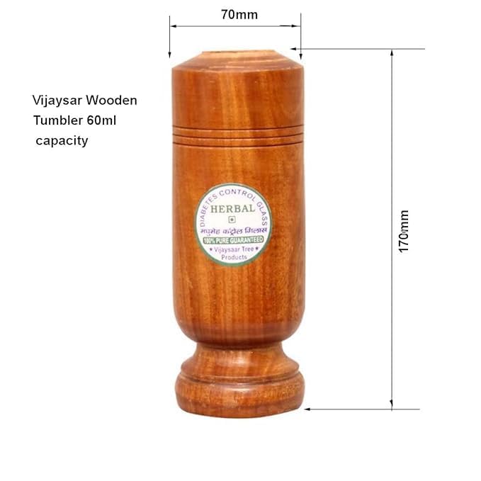 SEINON'S Diabetes Control Vijaysar Wooden Tumbler Glass for Drinking Water & Ayurvedic Glass for Diabetes Management and Blood Sugar Control (Singel Piece)