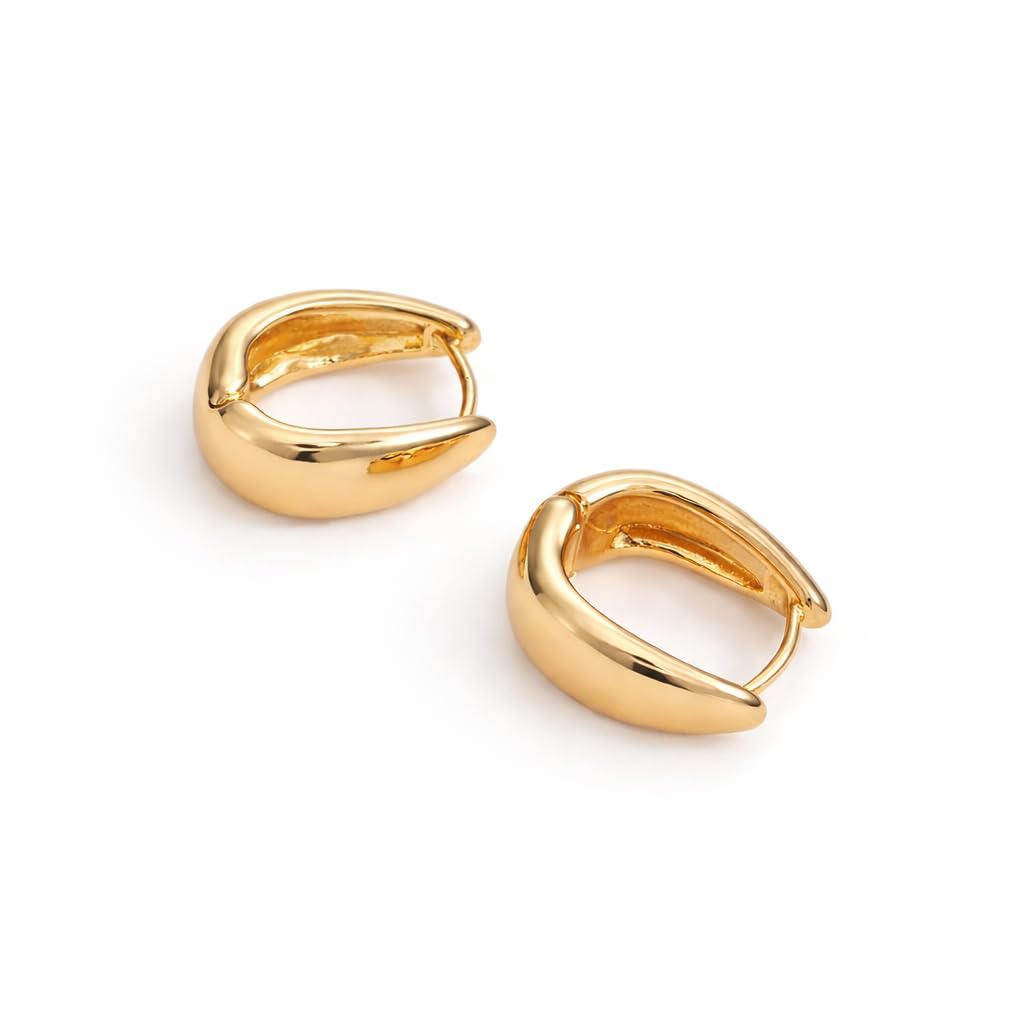 Salve Chic Chunky Oval Huggie Hoop Earrings for Women Fashion | Stylish Trendy Latest Gold Bali Western Dainty Ear Accessories | Korean Earrings for Girls | Valentine's Gift for Girlfriend