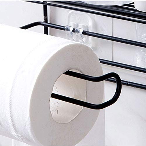 Zollyss 1 Pc Adhesive Toilet Paper Holder with Shelf Tissue Paper Roll Towel Holder Storage Rack - (Standard Size, Black)