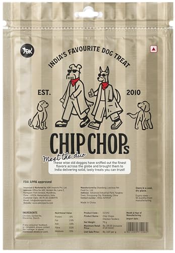 Chip Chops Chicken Tenders Slice Dog Treats | High Protein, Low Fat, Crunchy & Tasty Dry Treats | Optimum Health Formula, Healthy & Easily Digestible Snack for All Life Stages – 70g