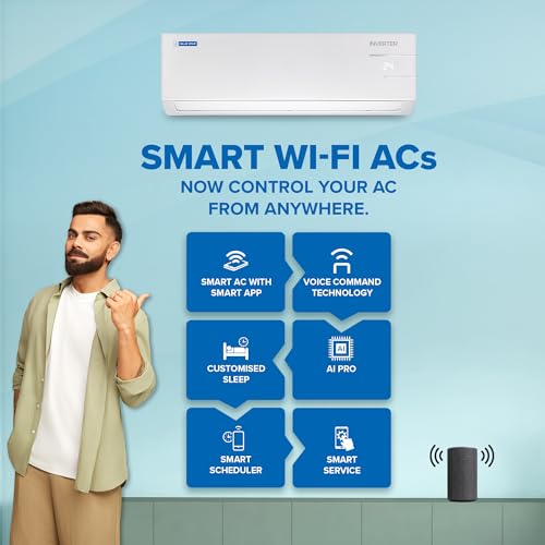 Blue Star 1.5 Ton 3 Star, Wi-Fi Smart Inverter Split AC (Copper, 5 in 1 Convertible Cooling, 4-Way Swing, Turbo Cool, Voice Command, IC318YNUS, White)