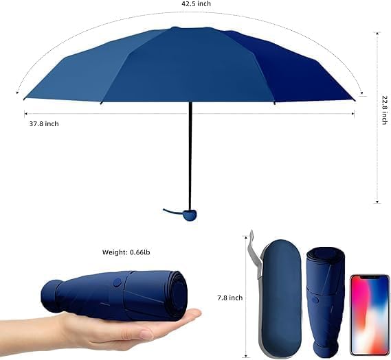 NOJTI Mini Umbrella with Case for Men & Women (Manual Open) Compact Travelling Pocket Umbrella, Polyester & UV Protect Fabric for Summer/Anti-Slip Handle- Use in Rain & Summer (BlueC)