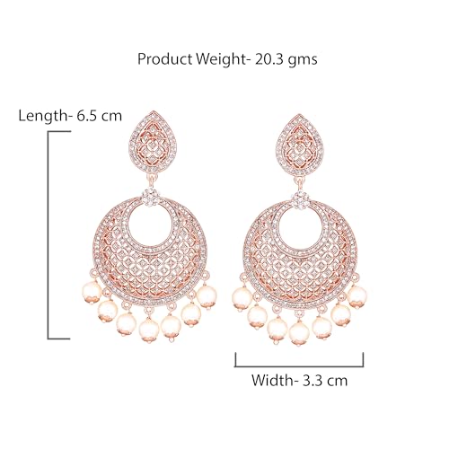 Estele Women's 24K Rose Gold Plated American Diamond Brass Metal Mesh Drop Earring