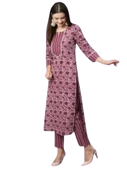 JIVANDHARA Trendy Cotton Kurti Set for Women | A-Line Knee Length Kurta | Round Neck | Comfortable Daily & Casual Wear Color Maroon Size 4XL