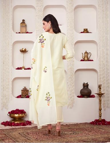 Amazon Brand - Myx Women's Embroidered Cotton Kurta Pant Set with Dupatta (SS25-MYX-SHU-KS-06_White_4XL)