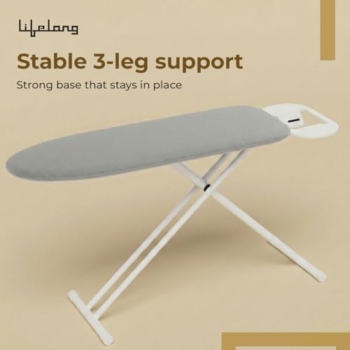 Lifelong Foldable Ironing Board with Silver Heat-Resistant Cover|Heavy-Duty & Sturdy Iron Board with Iron Stand|Adjustable Height, Non-Slip Legs,Portable & Space Saving Design for Easy Ironing at Home
