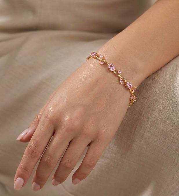 INTESHA® Anti Tarnish 18K Gold Plated Floral Tulip Bracelet for Women & Girls | Elegant Daily Wear Jewelry | Gift for Her | Pink Tulip Bracelet