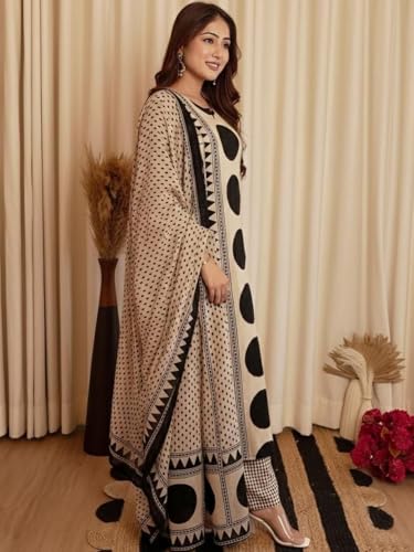 Klosia Women Printed Straight Kurta and Pant Set with Dupatta | Printed Kurta Set | Cotton Kurta Set | Women Kurta Sets | Summer Suit | (in, Alpha, 2XL, Standard, Black)