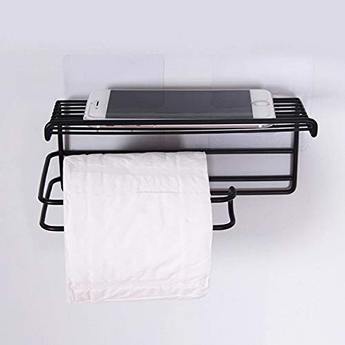 Zollyss 1 Pc Adhesive Toilet Paper Holder with Shelf Tissue Paper Roll Towel Holder Storage Rack - (Standard Size, Black)