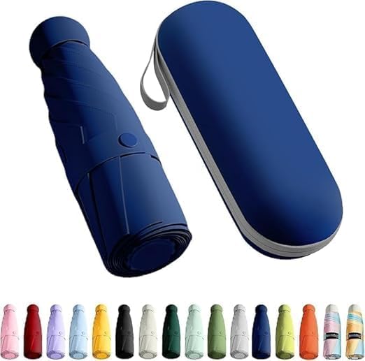 NOJTI Mini Umbrella with Case for Men & Women (Manual Open) Compact Travelling Pocket Umbrella, Polyester & UV Protect Fabric for Summer/Anti-Slip Handle- Use in Rain & Summer (BlueC)