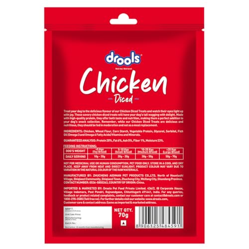 Drools Puppy & Adult Diced Dog Treats 70g | Real Chicken Flavour | Rich in Protein | No Artificial Preservatives | Best for Training & Bonding